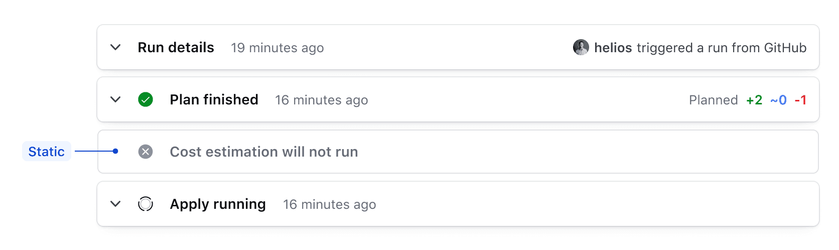 Example of a Terraform run with a closed static AccordionItem